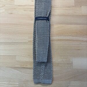 Lands End Tie Men Silver Gray Knit Square End Silk Vintage Italy 2.5" Soie Seide
